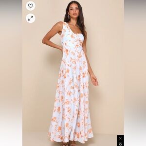 One Shoulder light Blue floral formal dress NWT